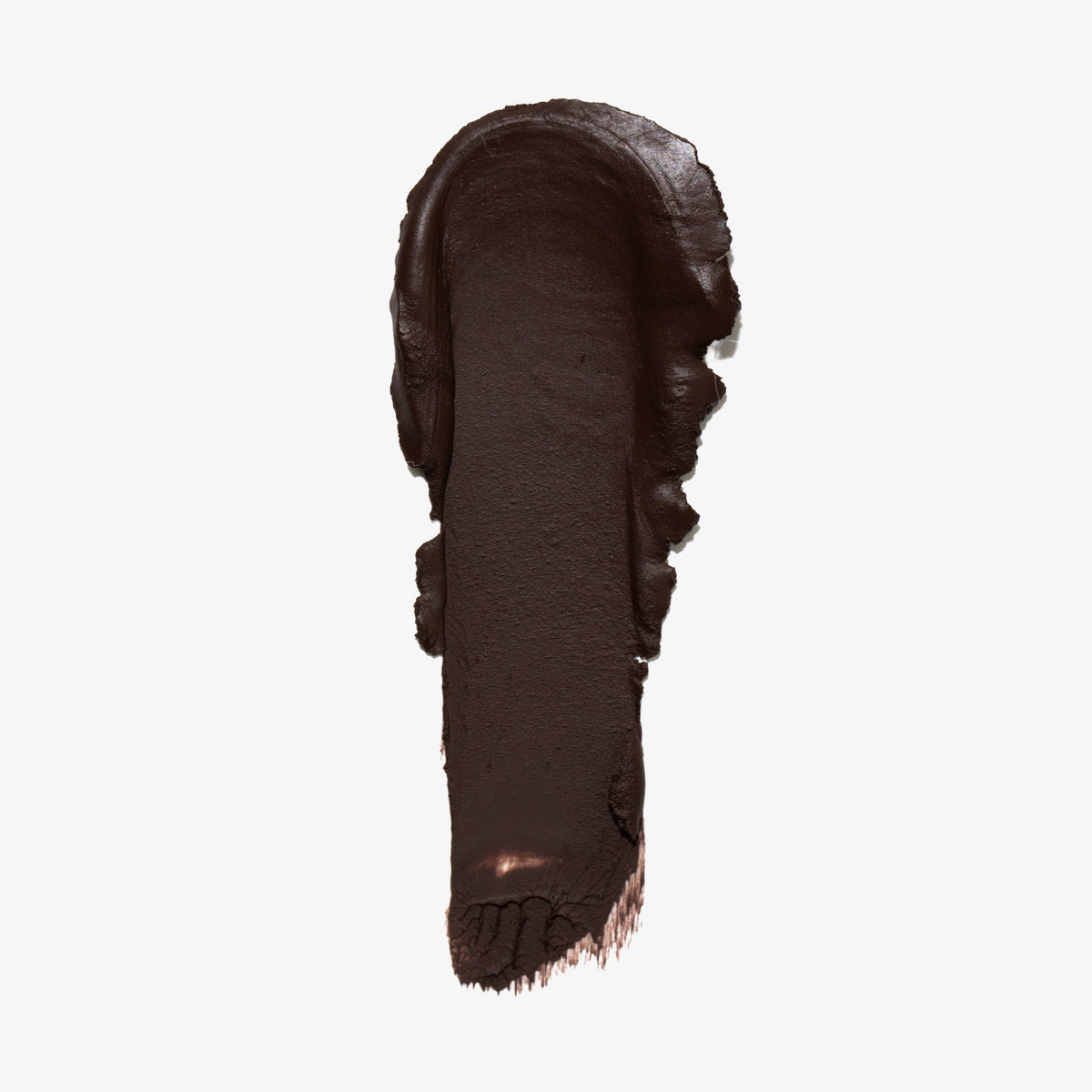 Cremiger Streifen des Cronzer Cream Bronzer in Fig, ein metallisches Dunkelbraun, auf weißem Hintergrund.