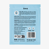 Die Rückseite einer hellblauen Verpackung der Hydrate + De-Puff Eye Patches mit Anwendungshinweisen, Inhaltsstoffen, Warnhinweisen und Informationen zum Recycling.