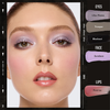 Gesicht eines Models mit metallischem Augen-Make-up; daneben Farbswatches der Danessa Myricks Colorfix Liquid Metals für Augen, Gesicht und Lippen.