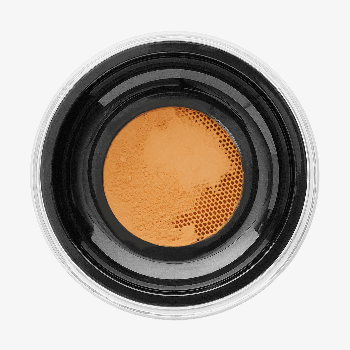 Danessa Myricks Beauty Evolution Powder in der Farbe #3 - ein loser beiger Puder mit Netzsieb, von oben gesehen.