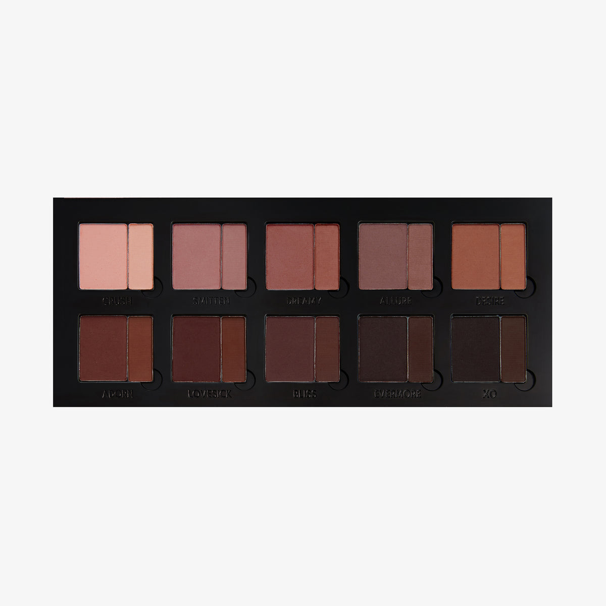 Groundwork Palette – Blooming Romance; rechteckige Lidschattenpalette mit 10 neutralen erdigen Farbtönen.