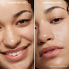Vorher-Nachher-Bild einer Frau mit hellem bis mittlerem Hautton nach Anwendung des Yummy Skin Serum Tint 4 – sichtbar ebenmäßiger Teint.