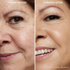 Vorher-Nachher-Bild einer Frau mit hellem bis mittlerem Hautton nach Anwendung des Yummy Skin Serum Tint 5 – sichtbar ebenmäßiger Teint.