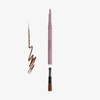 Dominique Cosmetics Lip Frame Pencil in Braun (Hot Chocolate), mit einem Pinsel an einem Ende und einem braunem Muster auf weißem Hintergrund.