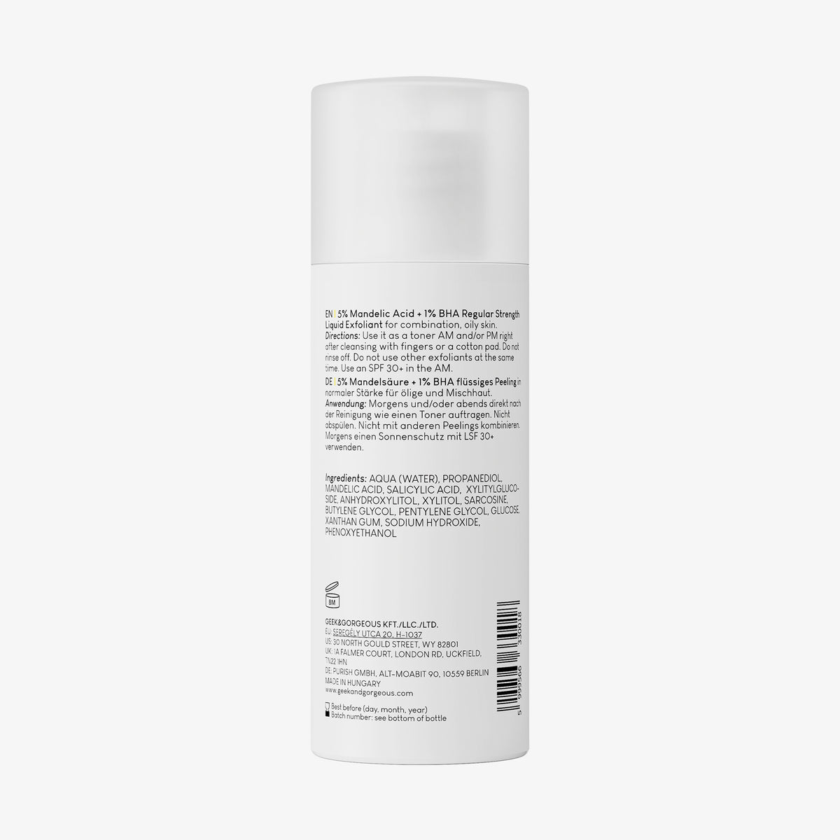 Rückansicht der weißen Flasche Cheer Up 100 ml vor weißem Hintergrund.