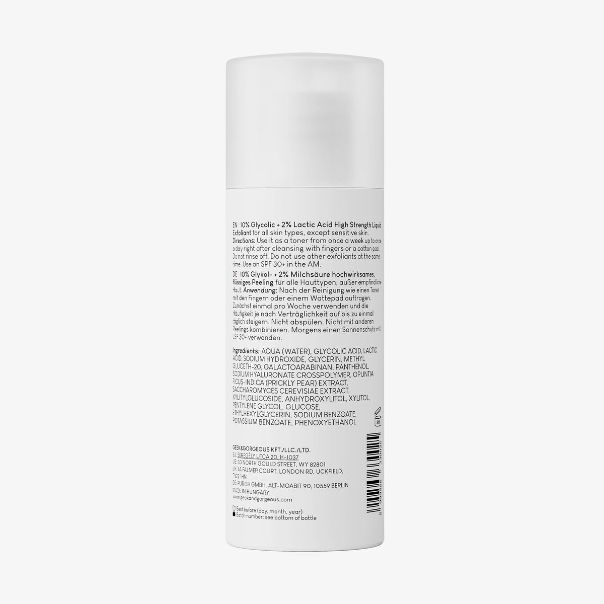 Rückansicht der weißen Flasche Smooth Out 100 ml vor weißem Hintergrund.