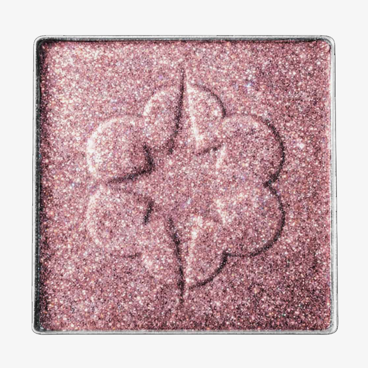 Rosa schimmernder MAGNETIC™ Pressed Powder Shadow von Lethal Cosmetics in einer quadratischen Pfanne mit gepresstem Blumendesign.