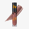 Eine Tube „Over The Garden Wall – Rock Fact Liquid Lipstick“ von Lethal Cosmetics, abgebildet mit einem braunen Farbtest und einem tropischen Palmenmotiv.