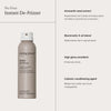 Eine Dose Living Proof No Frizz Instant De-Frizzer; daneben Vorteile der enthaltenen Inhaltsstoffe.