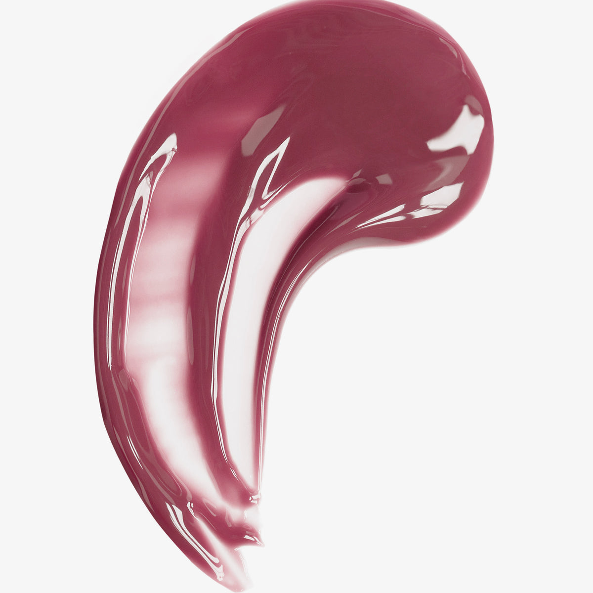 Ein glänzender dunkler beerenfarbiger Swatch des Lip Glow Oil Balm Raspberry  auf weißem Hintergrund
