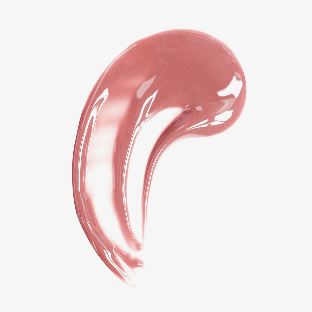 Ein rosefarbener glänzender Swatch des Lumene Lip Glow Oil Balm SPF30 in 1 Fudge auf weißem Hintergrund.