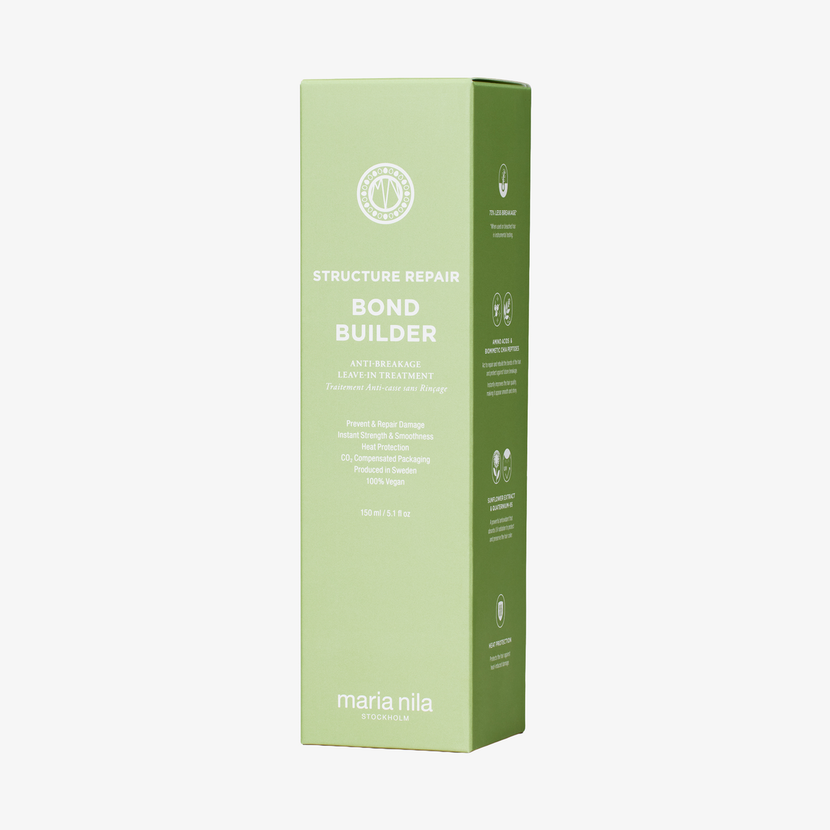 Hellgrüner rechteckiger Verpackung mit der Aufschrift maria nila Structure Repair Bond Builder.