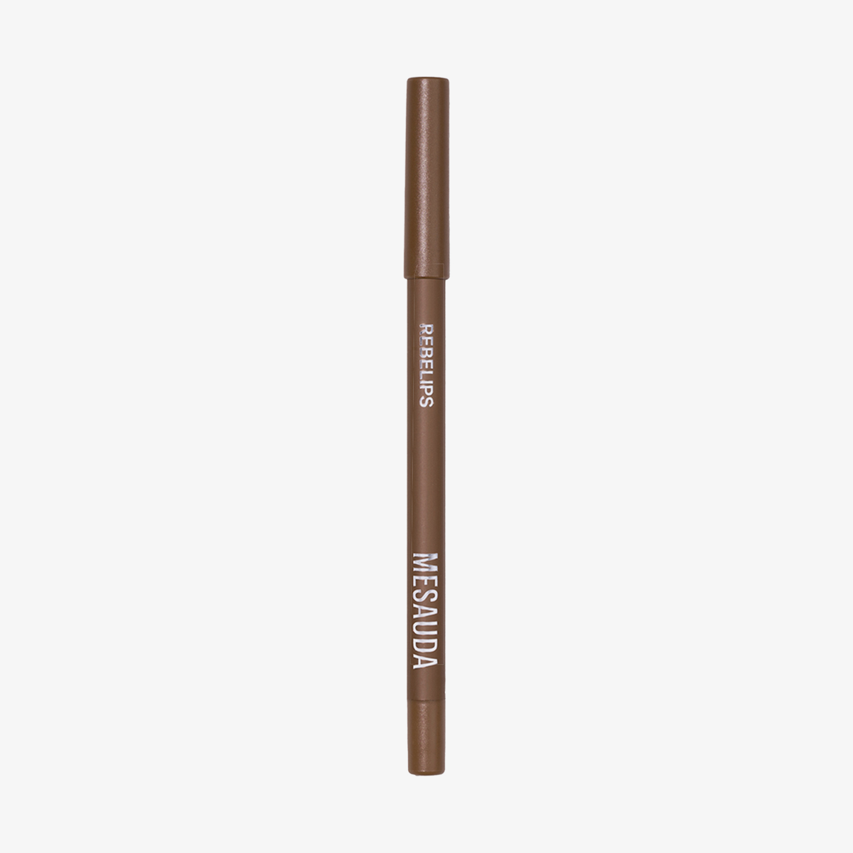 Mesauda Beauty Rebelips Make-up-Stift in 113 Toffee mit Kappe, dargestellt auf weißem Hintergrund.