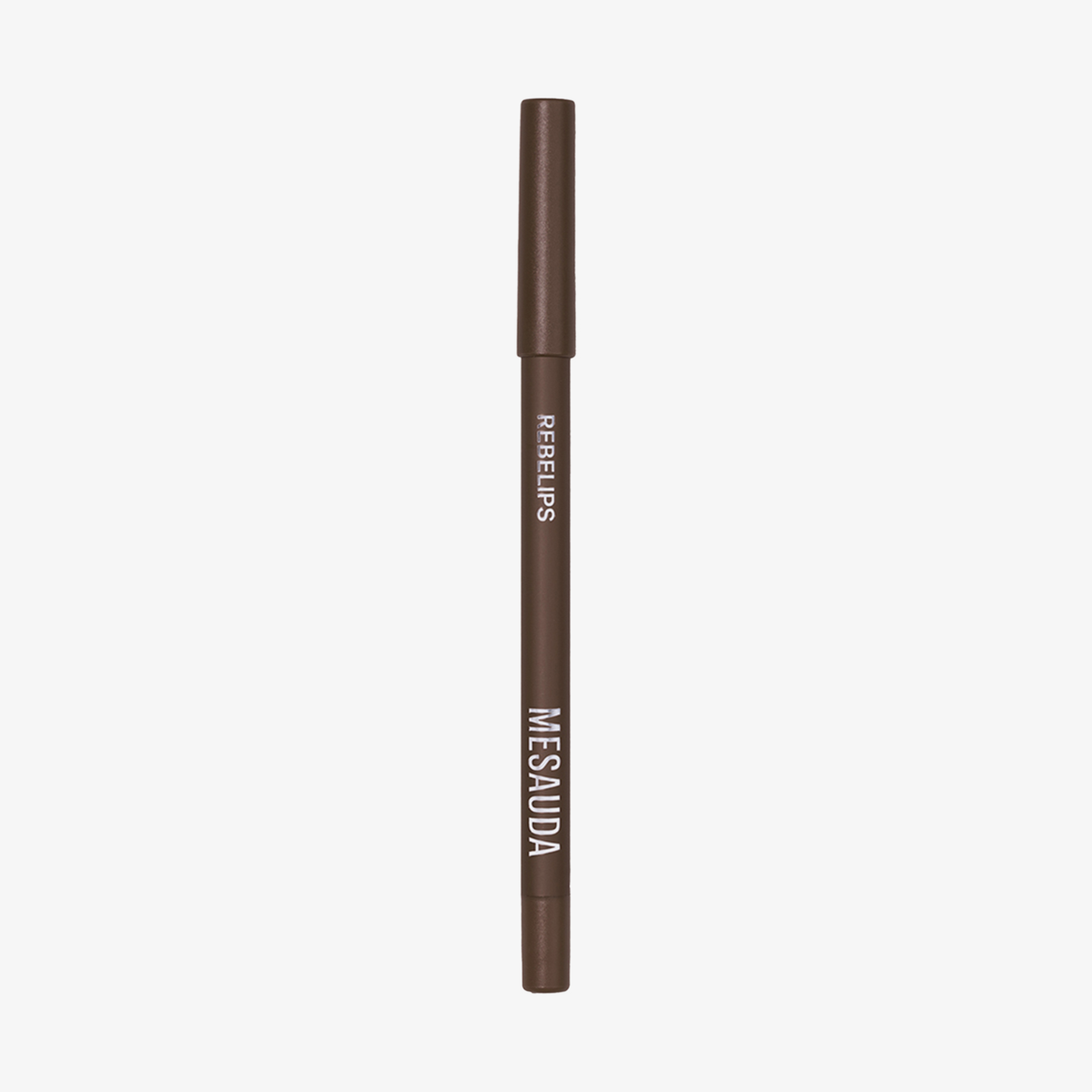 Mesauda Beauty Rebelips Lip Liner in 116 Chocolate mit Kappe, aufrecht stehend auf weißem Hintergrund.