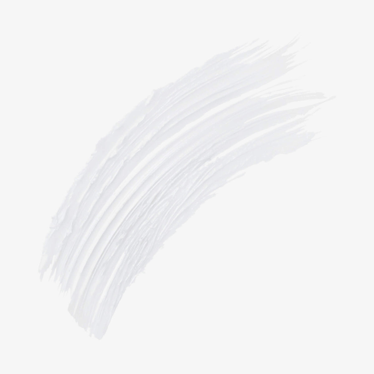 Ein klarer Pinselstrich-Bogen auf einem schlichten weißen Hintergrund präsentiert das Brow Glaminate - 101 Clear von Mesauda Beauty.