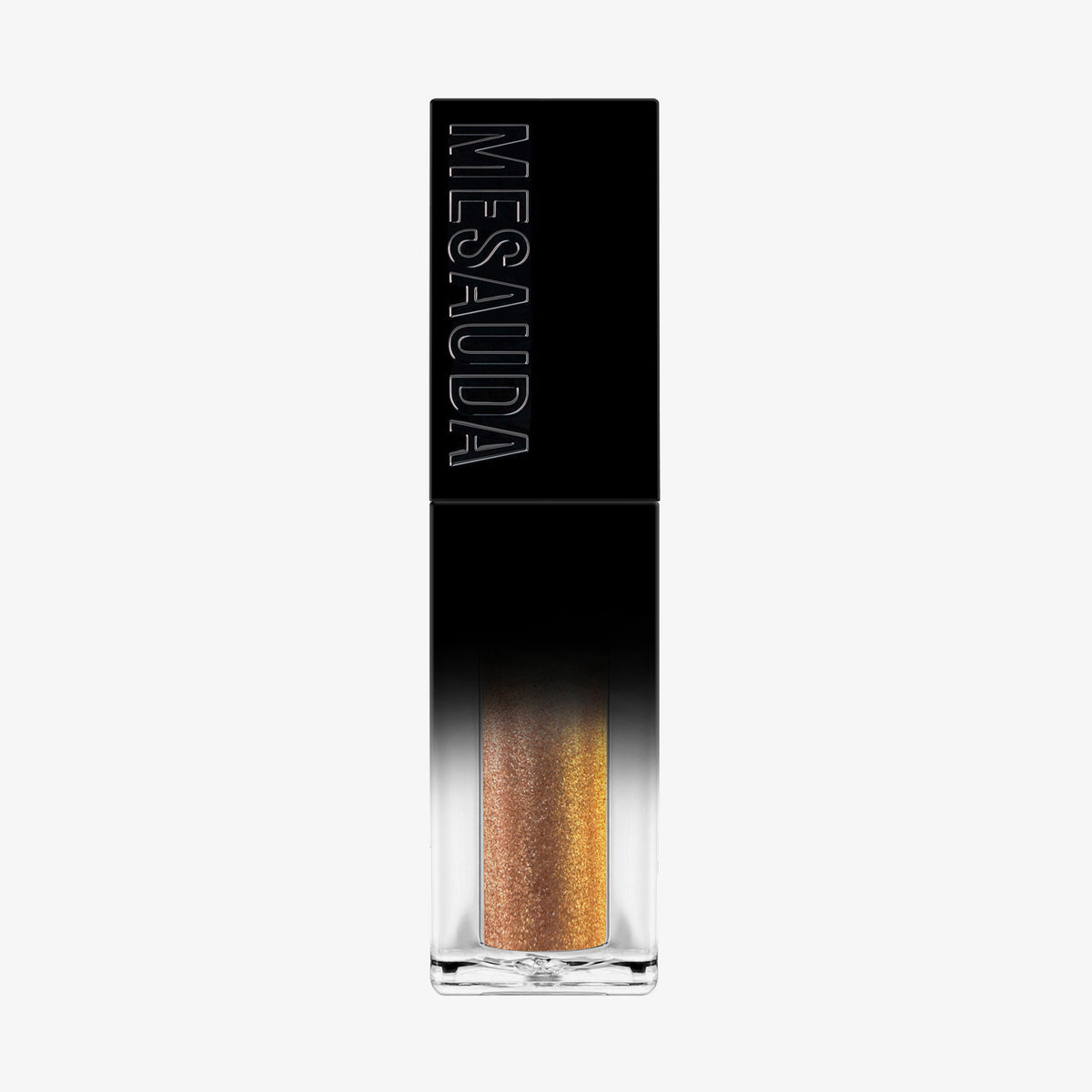 Der Galactic Shadow Flüssigliedschatten von Mesauda Beauty in einer rechteckigen Tube mit dem Mesauda-Label auf einer schwarzen Kappe.
