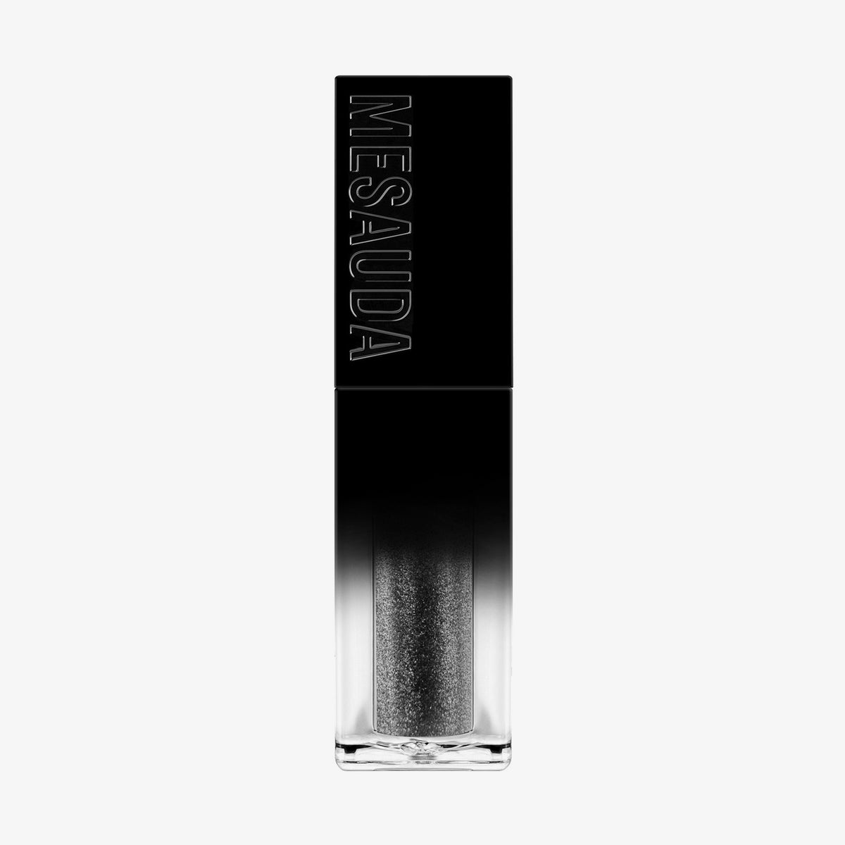 Der Galactic Shadow Flüssigliedschatten von Mesauda Beauty in einer rechteckigen Tube mit dem Mesauda-Label auf einer schwarzen Kappe.
