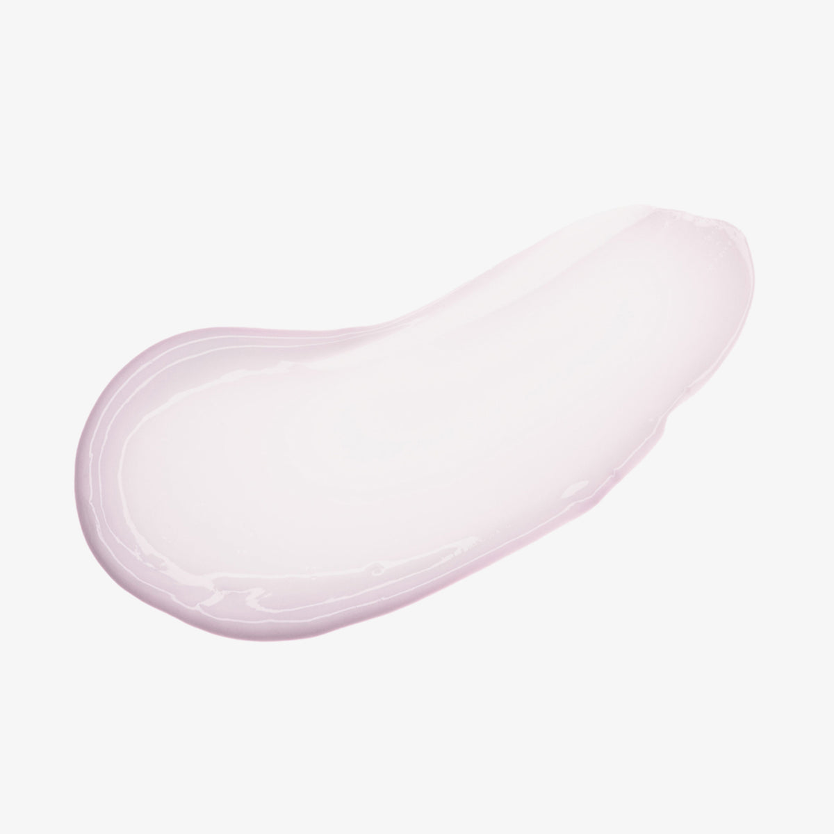 Ein Abstrich von hellrosa, glänzender Hydramorphosis-Creme oder -Gel von Mesauda Beauty auf weißem Hintergrund.