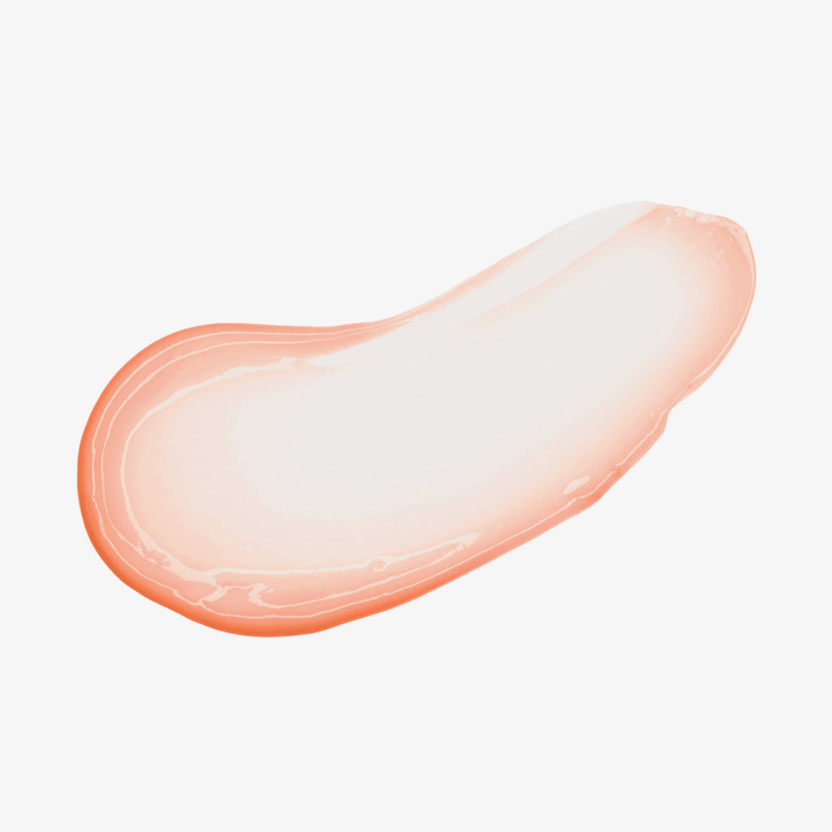 Ein Abstrich der glänzenden, hellpfirsichfarbenen Hydramorphosis-Lippenstifts von Mesauda Beauty auf weißem Hintergrund.