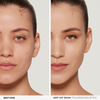 Das geteilte Bild zeigt das Gesicht einer Frau vor und nach der Anwendung des NABLA Cosmetics Art Of Skin Foundation Stick, der eine glattere und ebenmäßigere Haut zeigt.