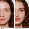 Teilbild des Gesichts einer Frau vor und nach der Anwendung des NABLA Cosmetics Art Of Skin Foundation Stick, das eine glattere und ebenmäßigere Haut zeigt.