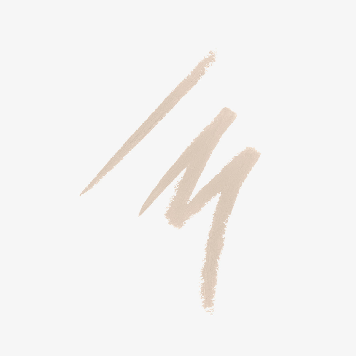 Drei beige, unterschiedlich dicke Linien auf weißem Hintergrund, gemalt mit einem cremigen Kajalstift – zeigen die Farbintensität und Textur.