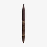Brauner Make-up-Stift mit zwei Enden und goldenen Akzenten, NABLA Cosmetics Freckle Maker Pen, auf weißem Hintergrund.
