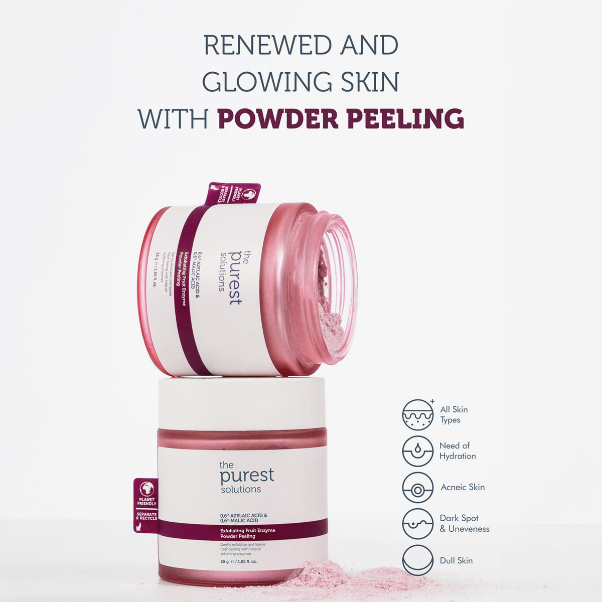 Zwei Tiegel Peeling-Pulver mit Fruchtenzymen, geeignet für alle Hauttypen, spendet Feuchtigkeit, hellt auf und bekämpft dunkle Flecken.