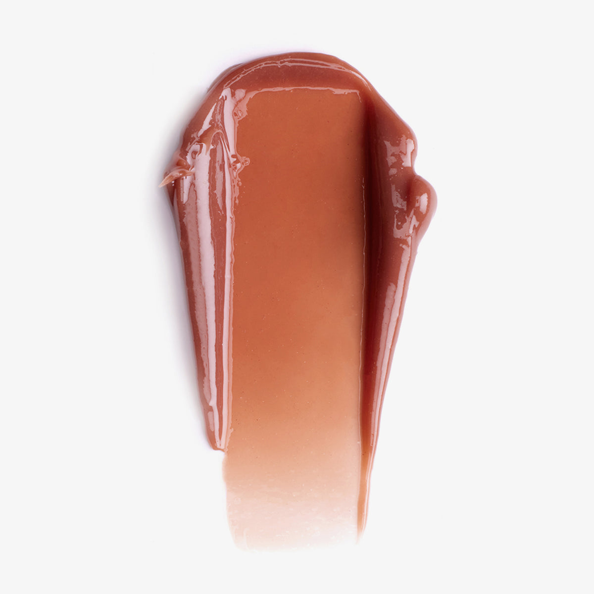 Ein Wisch des Sheen Screen Hydrating Lip Balm SPF50 in glänzendem Hellbraun mit glatter Textur auf weißem Hintergrund.