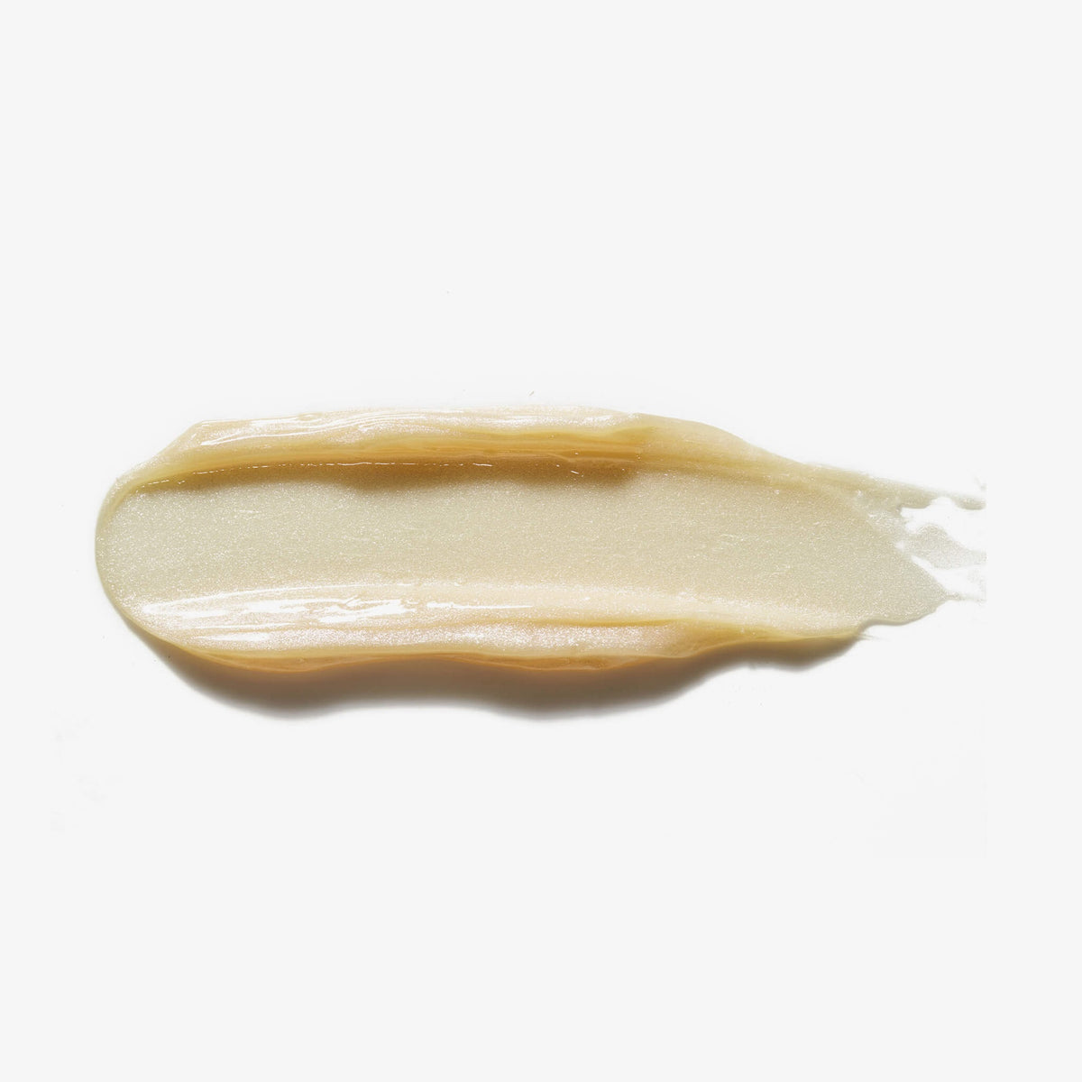 Der Sheen Screen Hydrating Lip Balm SPF50 wird mit einem glänzenden beigen Wisch auf weißem Hintergrund dargestellt.