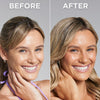 Vorher-Nachher-Bild einer Frau; nach Anwendnung des Technocolor Self Tanning Face Serum Magenta deutlich gebräunt.