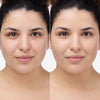 Vorher-Nachher-Bild einer Frau mit dunklen Haaren und Augen, die die Wirkung des Instant Bright Serum Concealer 039W präsentiert.
