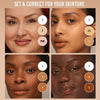 Vier Bilder von Frauen mit unterschiedlichen Hauttönen und nummerierten Farbempfehlungen für die Verwendung von Evolution Powder.