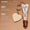 Gloss On Lock Kit – Lipgloss in einem goldenen Metallnetz mit einem herzförmigen Schlüsselanhänger und einer Aufschrift, auf der die Ergebnisse klinischer Studien aufgeführt sind.