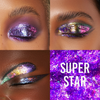 Drei Augen funkeln mit kräftigen Augenbrauen und leuchtendem Glitzerschatten, der mit Danessa Myricks Beauty Infinite Chrome Flakes Superstar kreiert wurde.