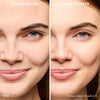Vorher-Nachher-Bild einer Frau mit hellem Hautton nach Anwendung des Yummy Skin Serum Tint 3.5 – sichtbar ebenmäßiger Teint.