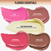 Fünf Farbmuster des „Yummy Skin Flushed Essentials Blush & Lip Kit“ von Danessa Myricks Beauty: „It Girl“, „Rosé N Brunch“, „Radiant“, „Primadonna“ und „Spiced Latte“.
