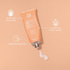 Pfirsichfarbene Tube von maria nila Booster Masque Head & Heal mit Creme, und beschrifteten Vorteilen und Inhaltsstoffen.