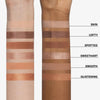 Zwei Arme mit unterschiedlichen Hauttönen zeigen sechs schimmernde und matte Bare Harmony 3.0 Lidschattenproben von Mesauda Beauty.