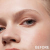 Nahaufnahme des natürlichen Auges und der Augenbraue einer Person mit nackter Haut; das Wort BEFORE in der Ecke. Mit "Brow a Spell" von Mesauda Beauty.