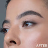 Nahaufnahme einer Frau mit glatter Haut und definierten Augenbrauen nach der Anwendung von Signabrow von Mesauda Beauty; in der Ecke erscheint "AFTER".