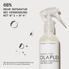 Eine Flasche N°0 Intensive Bond Building Hair Treatment; neben Info: 68% mehr Repertur bei Anwendung mit N°3 und N°4 von OLAPLEX