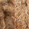 Blondiertes krauses und trockenes Haar (links) vor und farbintensives definierteres Haar (rechts) nach der Anwendung desN°4P Blond Enhancer Toning Shampoo.