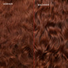 Rotes krauses Haar (links) vor und glänzendes definiertes Haar (rechts) nach der Anwendung des N°6 Bond Smoother.