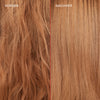 Erdbeerblondes krauses Haar (links) vor und glattes definiertes Haar (rechts) nach der Anwendung des N°7 Bonding Oil 30ml.