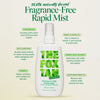 Flasche des Fragrance Free Fox Tan Rapid Mist, umgeben von Text mit natürlichen Wirkstoffen wie Beta-Carotin, Vitamin E und Mandelöl.