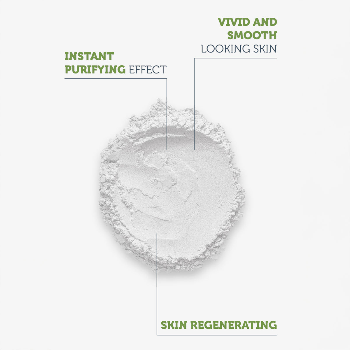 Nahaufnahme des Powder Cleansers mit Fruchtenzymen und 0,2 % Azelainsäure und 0,2 % Apfelsäure; Produkteigenschaften werden hervorgehoben