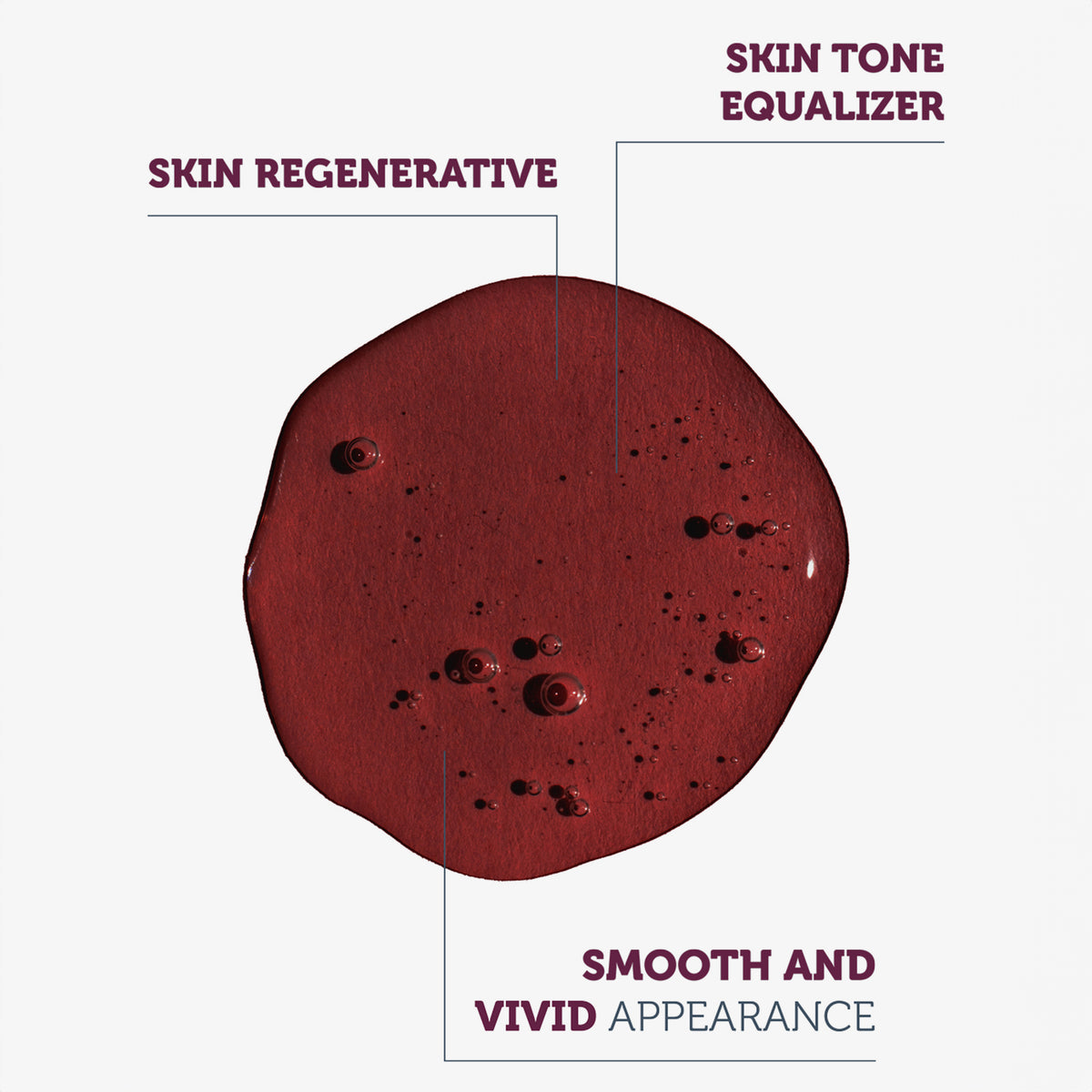 Nahaufnahme des roten Peelings mit den Aufschriften „Skin Regenerative“, „Skin Tone Equalizer“ und „Smooth and Vivid Appearance“.