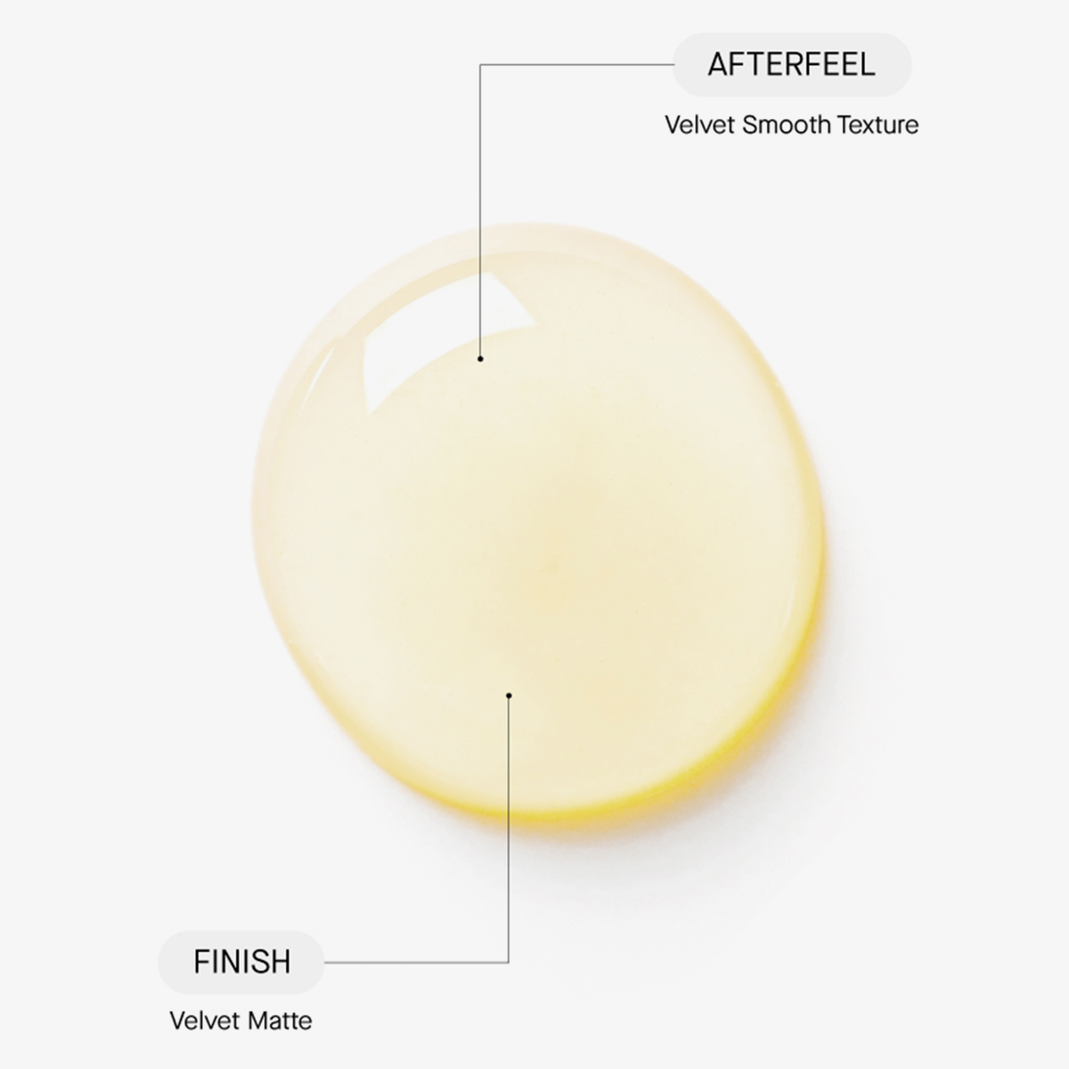 Ein rundes, hellgelbes Tröpfchen mit der Aufschrift „Invisible Sunscreen SPF50+“ von Transparent Lab auf weißem Hintergrund.