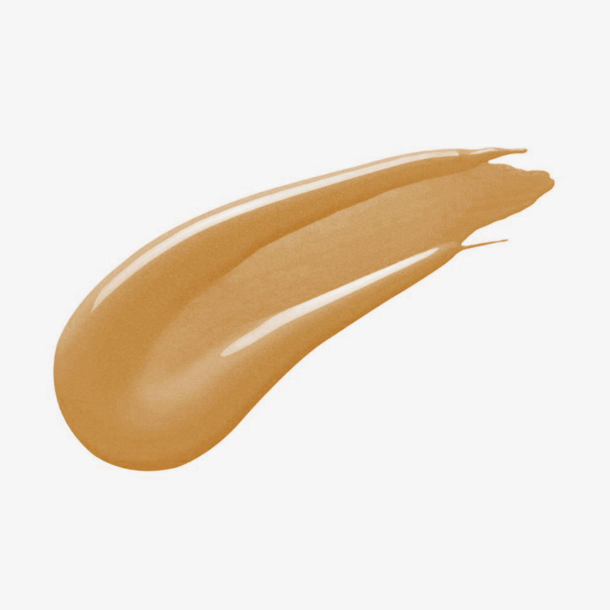 Ein warmer dunkelbeiger Farbstreifen Yummy Skin Serum Foundation 15N auf weißem Hintergrund.